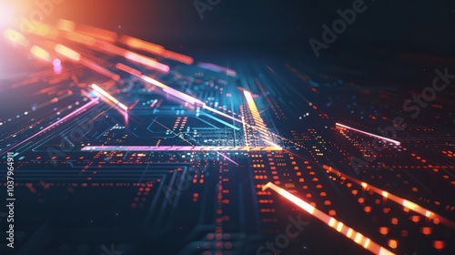 Abstract Digital Circuitry with Glowing Lines