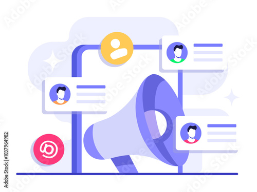 Email marketing flat illustration vector concept, Online business strategy, Advertising, Email newsletter, messaging, Marketing material concept for landing page, web banner, social media, infographic