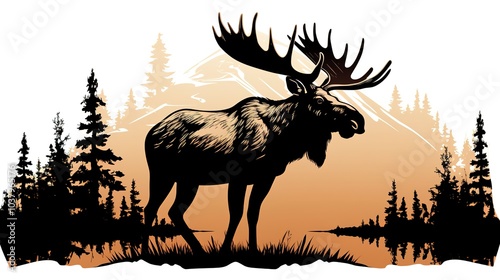 moose silhouette illustration white background 