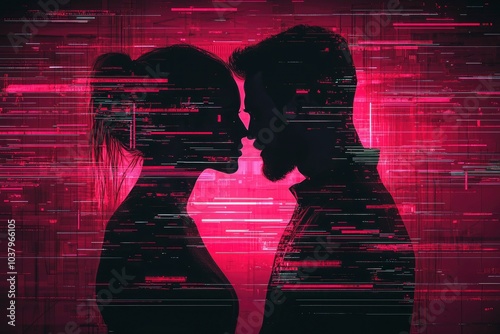 Silhouettes of a Couple with a Glitch Effect photo