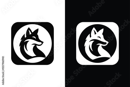 Fox silhouette icon with black and white contrast.