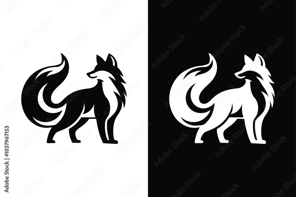 Fox silhouette icon with black and white contrast. Fox silhouette icon with black and white contrast.