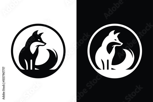 Fox silhouette icon with black and white contrast.