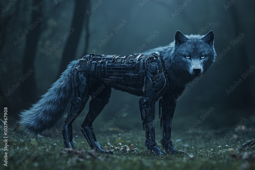 Fototapeta premium Enigmatic Wolf in the Dark Forest