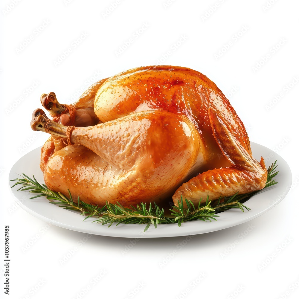 Delicious roasted turkey, laying on a plate, isolated on a blank white background, Thanksgiving Day dishes Delicious roasted turkey, laying on a plate, isolated on a blank white background, Thanksgiving Day dishes