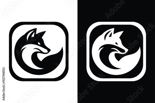 Fox silhouette icon with black and white contrast.