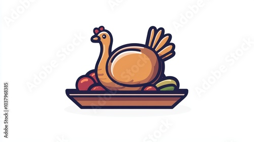An icon of simple vector style of a turkey on a dish, against a white background, in a 2D flat vector design