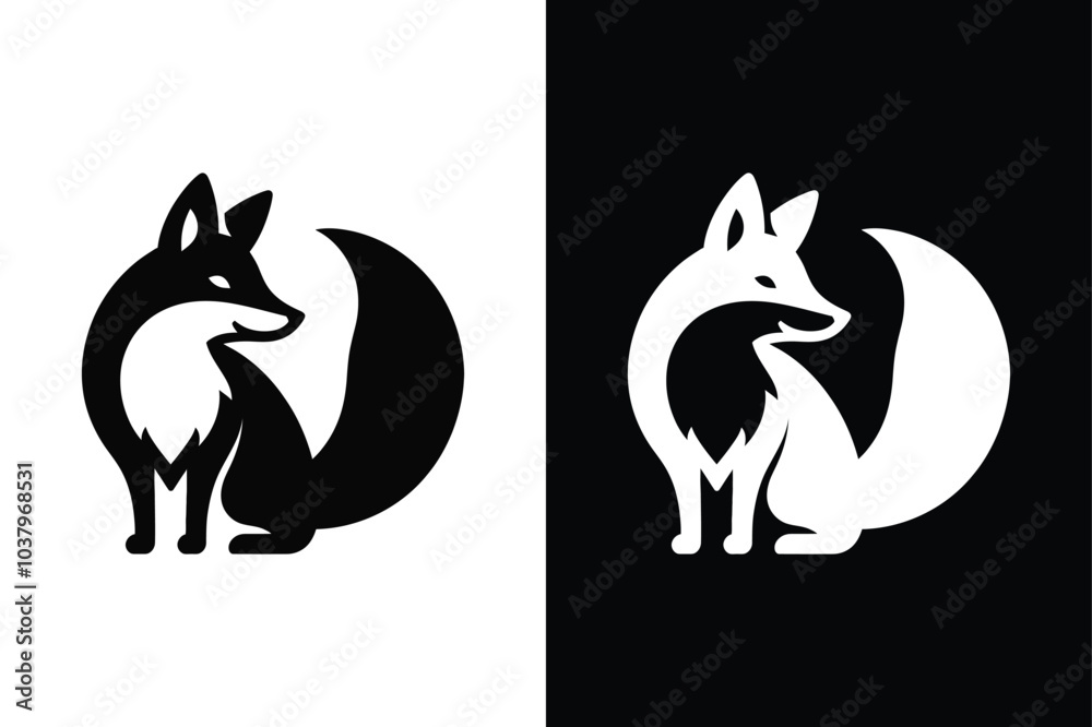Fox silhouette icon with black and white contrast. Fox silhouette icon with black and white contrast.