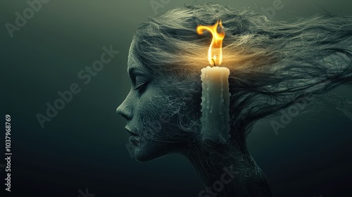 Woman with Candle Flame on Head  Abstract Art  Surrealism