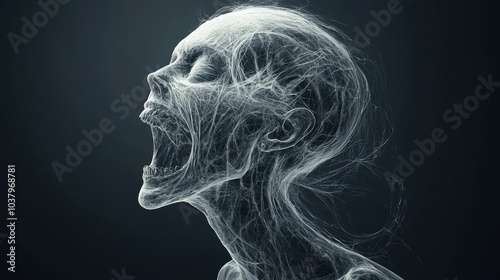 Abstract Woman s Face with Scream and Lines photo