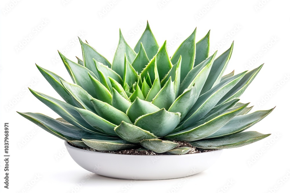 An single agave shrub on a white backdrop. Generative Ai An single agave shrub on a white backdrop. Generative Ai