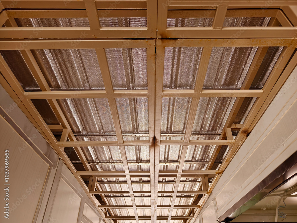 Ceiling with pipes is beautifully decorated with many industrial lamps Ceiling with pipes is beautifully decorated with many industrial lamps