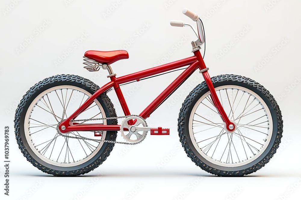 Fototapeta premium A child riding a red bicycle on a white background. Generative Ai