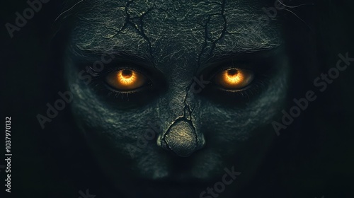 Close Up of Creepy Demon Eyes with Glowing Pupils