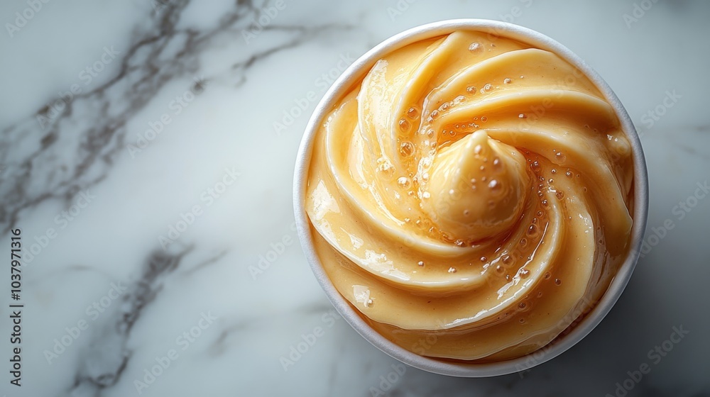 Close-up of Swirled Honey Yogurt in a White Cup Close-up of Swirled Honey Yogurt in a White Cup