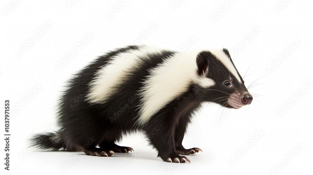 Image of isolated skunk against pure white background, ideal for presentations  