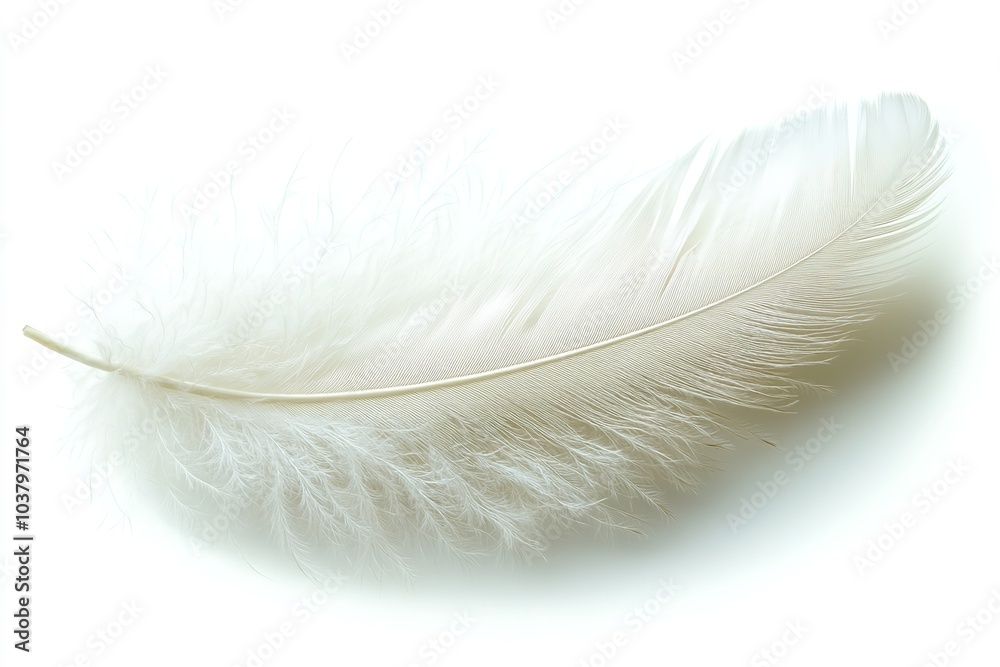 On a white background, a white feather is isolated. Generative Ai On a white background, a white feather is isolated. Generative Ai