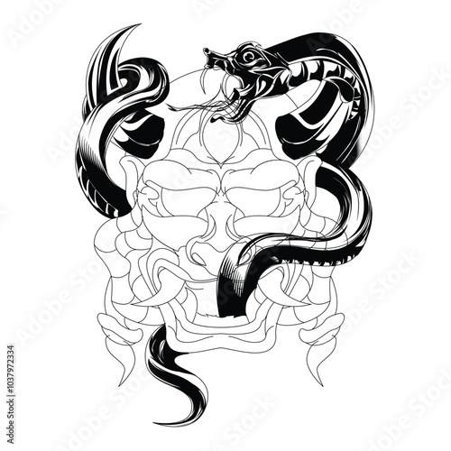 illustration line art or inking with satan devil theme