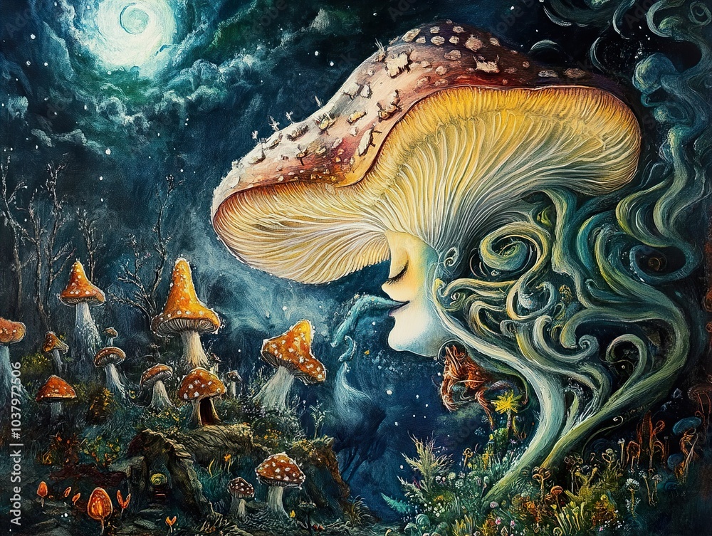 Enchanted Forest: A Dreamlike Mushroom Painting Enchanted Forest: A Dreamlike Mushroom Painting
