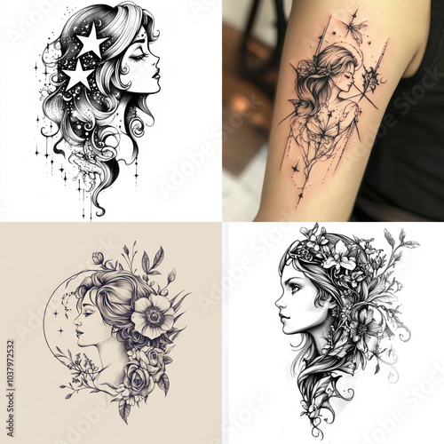 Girl and flower tattoo design photo