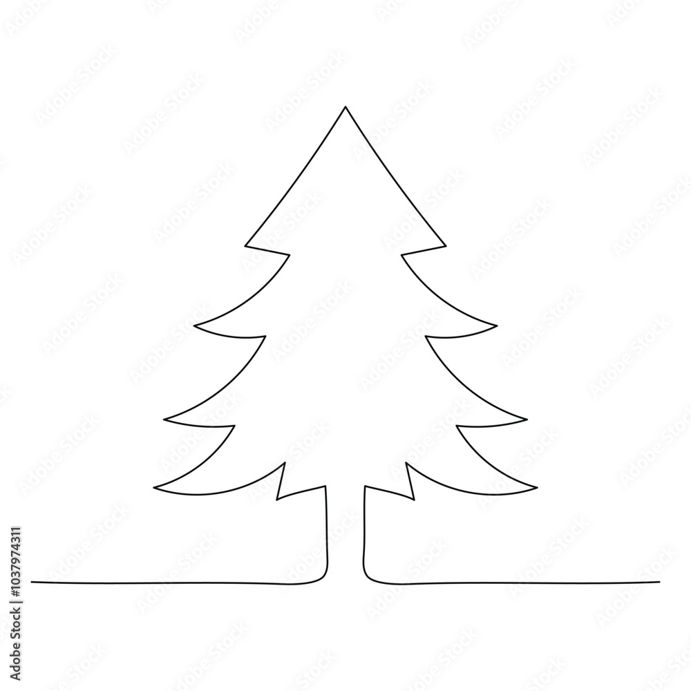 Christmas tree continuous one line drawing art. Hand drawn vector isolated on white background. Editable stroke Christmas tree continuous one line drawing art. Hand drawn vector isolated on white background. Editable stroke