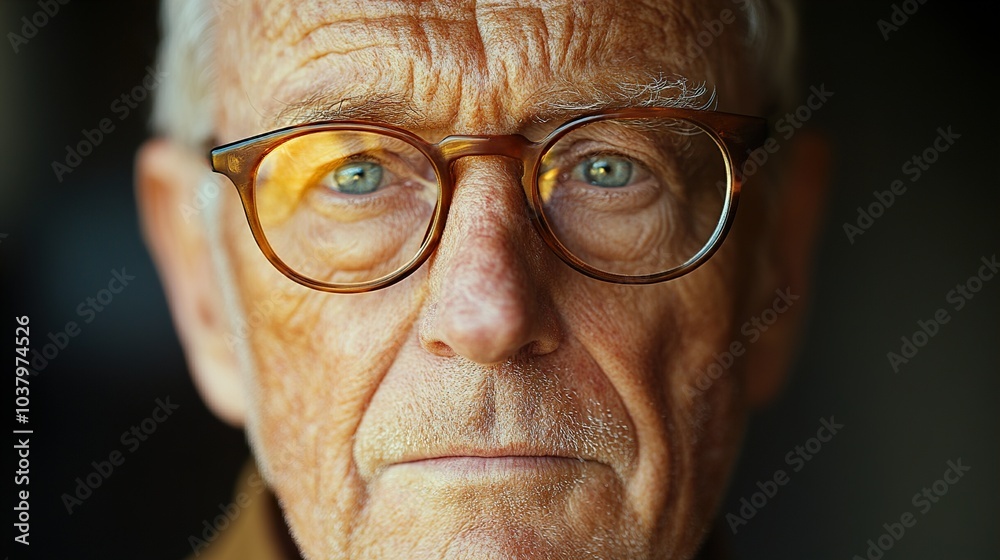 Close Up Portrait of an Elderly Man with Glasses Close Up Portrait of an Elderly Man with Glasses