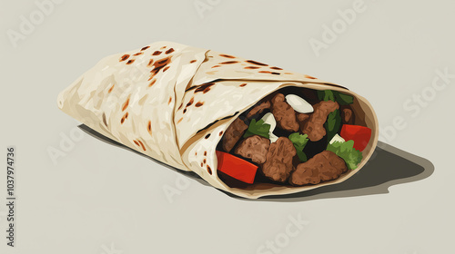 Delicious Burrito with Meat and Vegetables