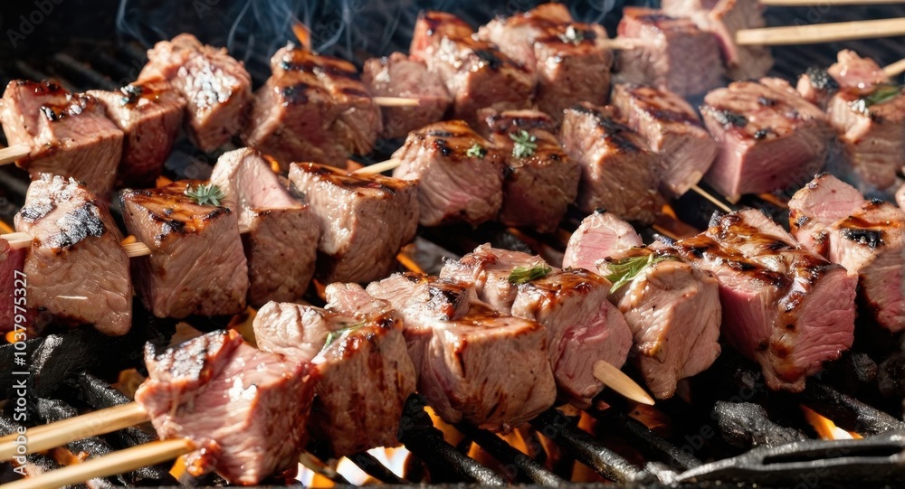 Shashlyk, grilled meat and vegetables Shashlyk, grilled meat and vegetables