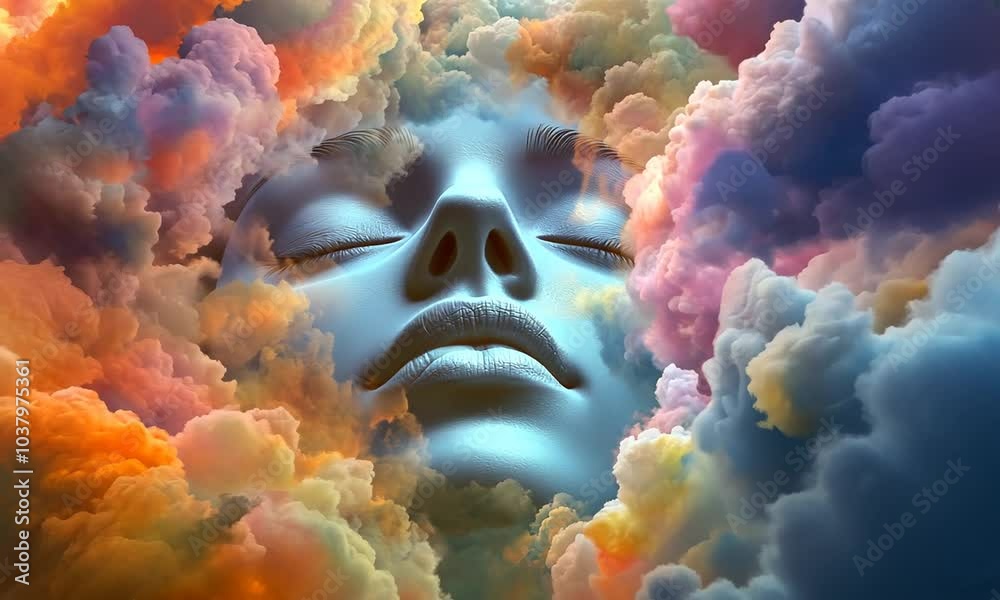 3d rendering of a man's face in a cloudscape.