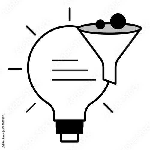 Data Filtering Icon – A Light Bulb with a Funnel, Signifying Data Refinement and Decision-Making