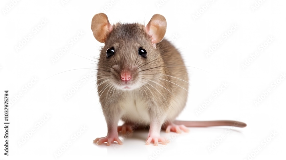 A brown rat facing at the camera isolated on white background. A brown rat facing at the camera isolated on white background.