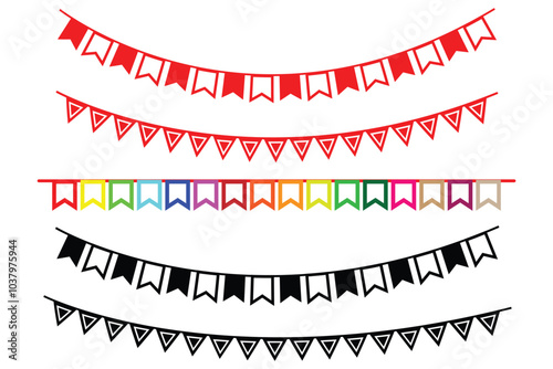 Colorful carnival party flags for decoration. Festive decor flags isolated on white. flag card for celebration party.