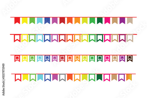 Colorful carnival party flags for decoration. Festive decor flags isolated on white. flag card for celebration party.