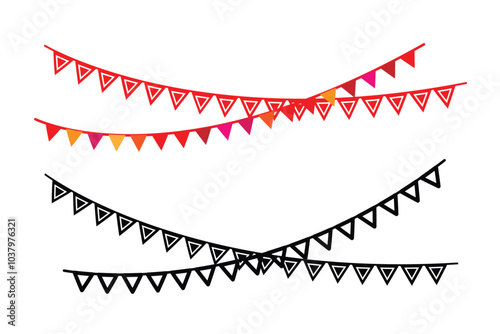 carnival garland, birthday party decoration, Festive flag garland. banner background, colorful pennants, simple vector illustration