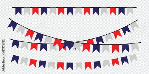 Festive flag garland. Carnival park with flags. Birthday, circus border decoration. Bunting flags