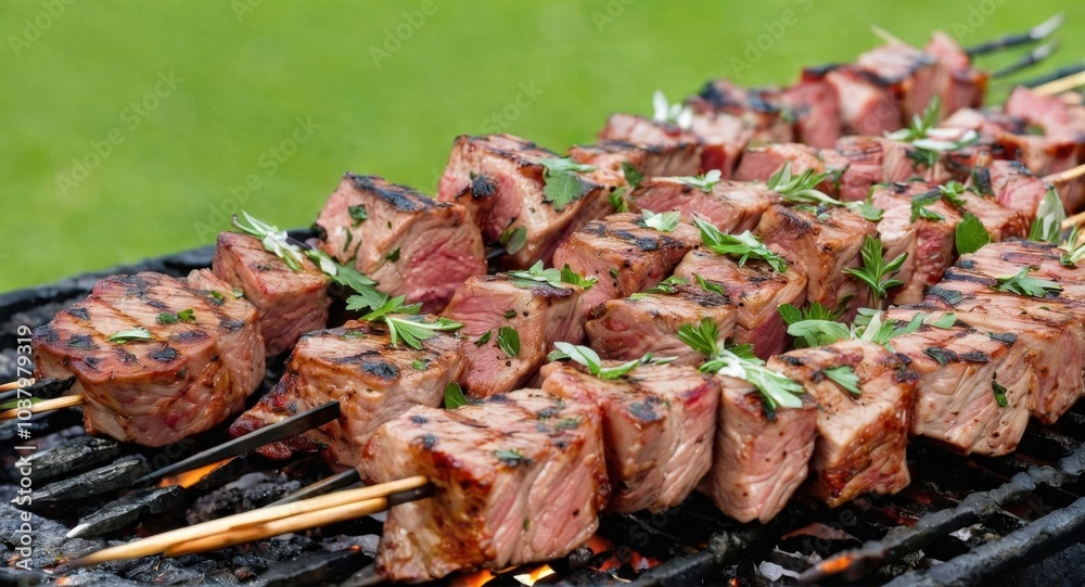 Shashlyk, grilled meat and vegetables Shashlyk, grilled meat and vegetables