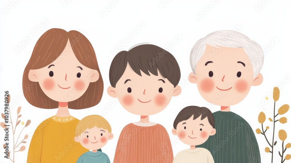 family portrait with three generations, including grandparents, parents, and children, all standing together in a garden and smiling. family portrait with three generations, including grandparents, parents, and children, all standing together in a garden and smiling.