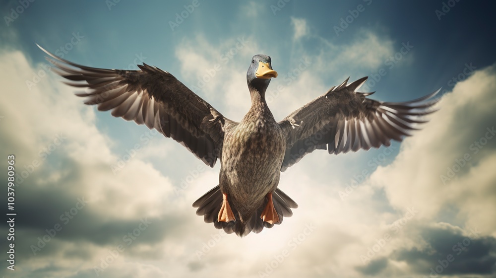 arafed duck flying in the air with its wings spread arafed duck flying in the air with its wings spread