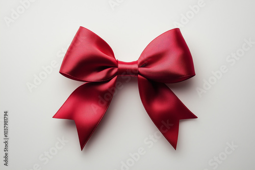 Red Ribbon Bow on Pure White Background with Space for Text