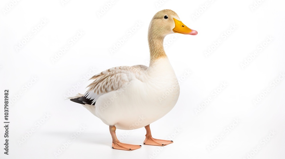 Waddling Duck A duck waddling with clean white space around it. isolate on white background 