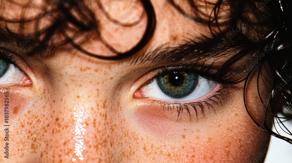 A close-up of a woman with curly dark hair with her lips pressed together in a tight line and her eyes looking distant, conveying feelings of sadness and isolation. A close-up of a woman with curly dark hair with her lips pressed together in a tight line and her eyes looking distant, conveying feelings of sadness and isolation.