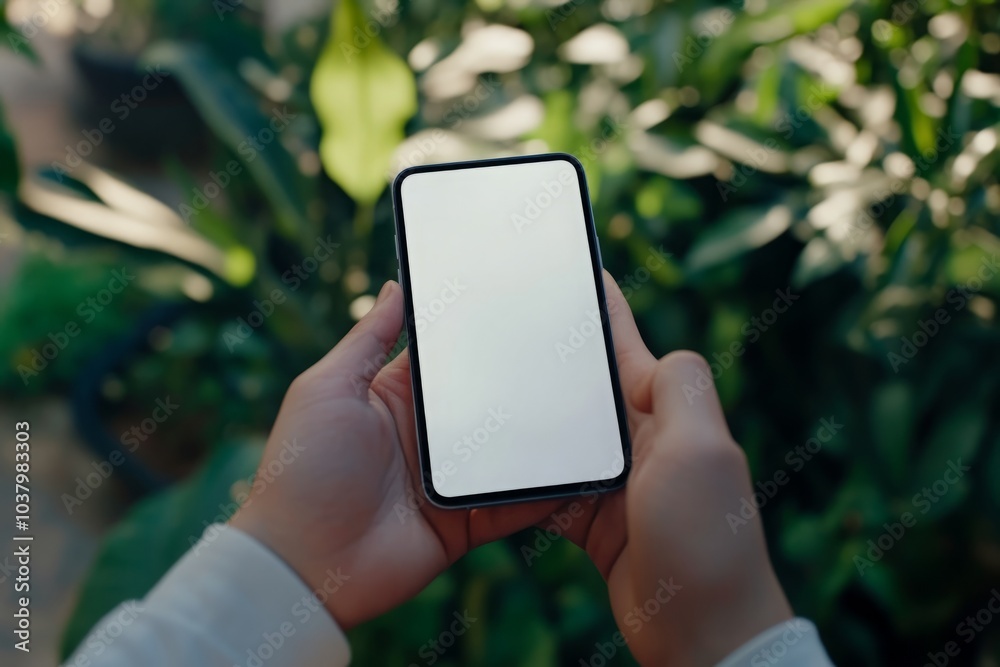 Stylish Handholding Mockup: A Blank White Phone Screen Ready for Creative Design