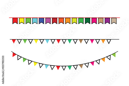 Festive flag garland. Carnival park with flags. Birthday, circus border decoration. Bunting flags