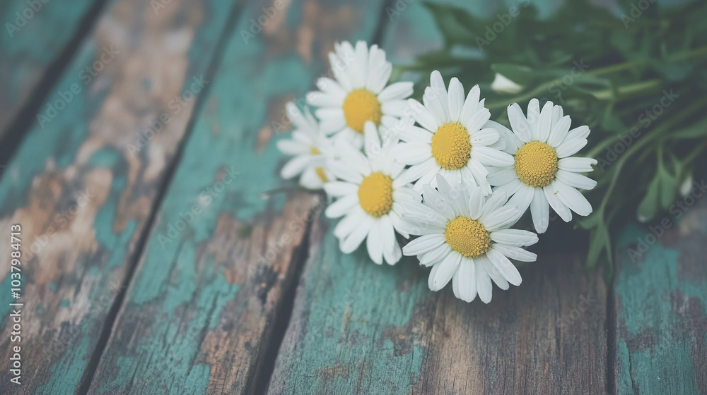 Obraz premium White Daisies on Rustic Wooden Background - Floral Photography