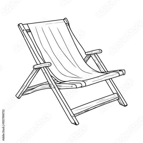 Beach chair silhouette vector illustration isolated on white background, Beach chair summer vector, Clipart design, Line art