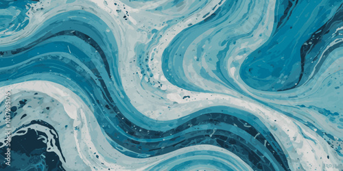 Vector watercolor ocean wave line blue and white background. Ocean sea art with natural template. Seamless soft blue ocean pattern wave water background.
