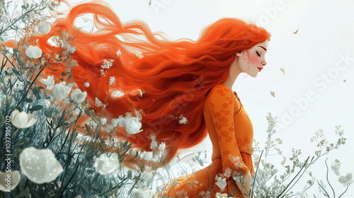 Girl with red hair in the image of autumn