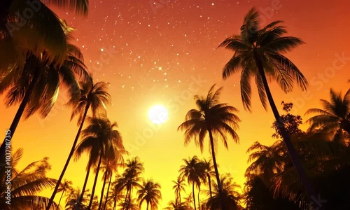 Palm Trees Silhouetted Against a Vibrant Sunset Sky