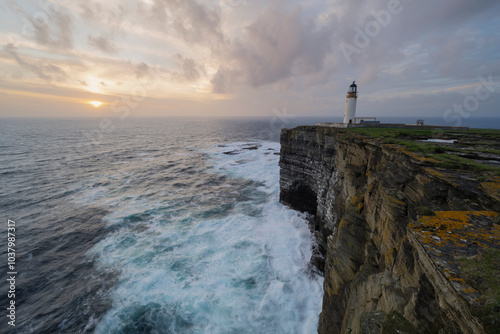 Clifftop Noup Head Lighthouse, Westray, Orkney Islands, Scotland