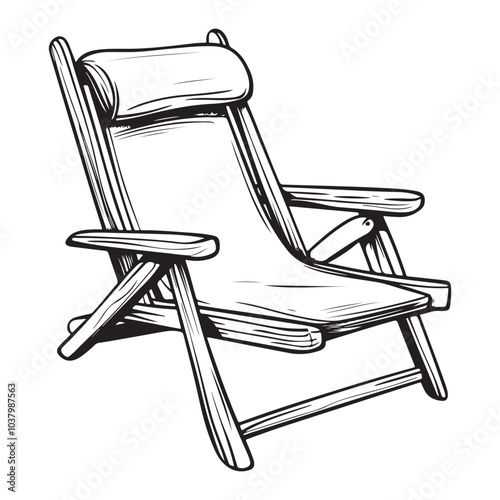 Beach chair silhouette vector illustration isolated on white background, Beach chair summer vector, Clipart design, Line art